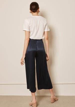 NAVY SILK TROUSERS
