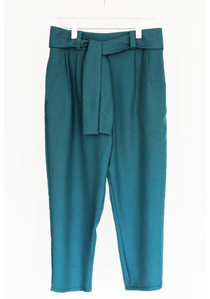 GREEN PLEATED TAPERED COTTON TROUSERS