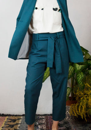 GREEN PLEATED TAPERED COTTON TROUSERS
