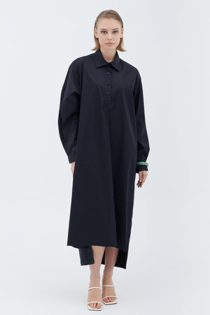 BLACK COTTON SHIRT DRESS